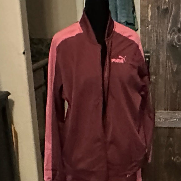 Puma Women's Burgundy and Pink Bomber Jacket - Picture 1 of 4